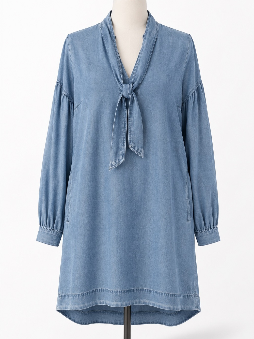 LOFT Light Wash Denim Tie-Neck Tunic - Light Blue